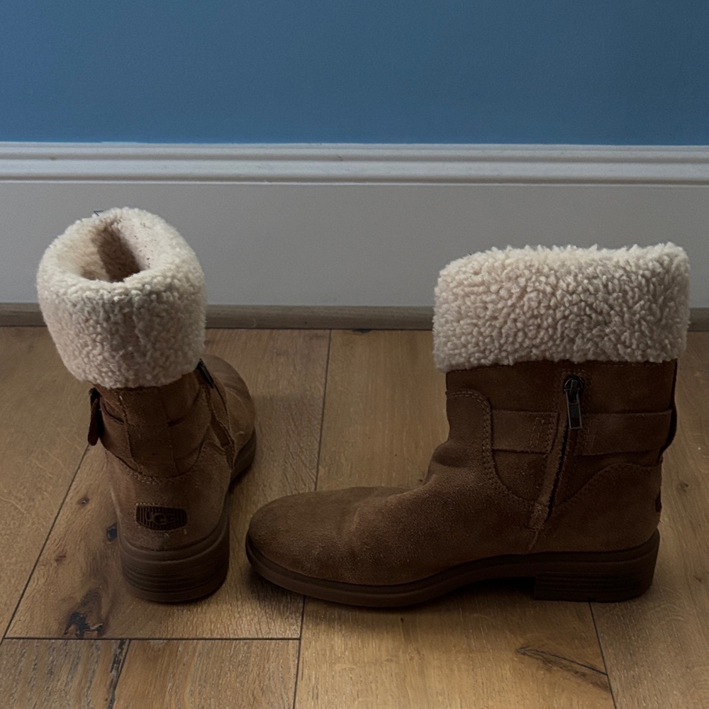 UGG Chocolate Suede Boots with Ivory Fur